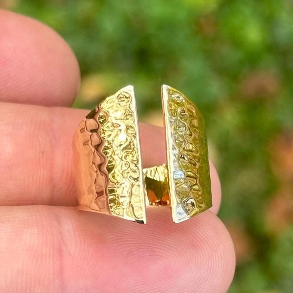Bronze Adjustable Hammered Shield Ring - image 1